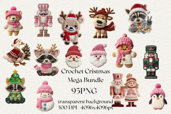 95 Christmas Crochet PNG Bundle: Festive Illustrations