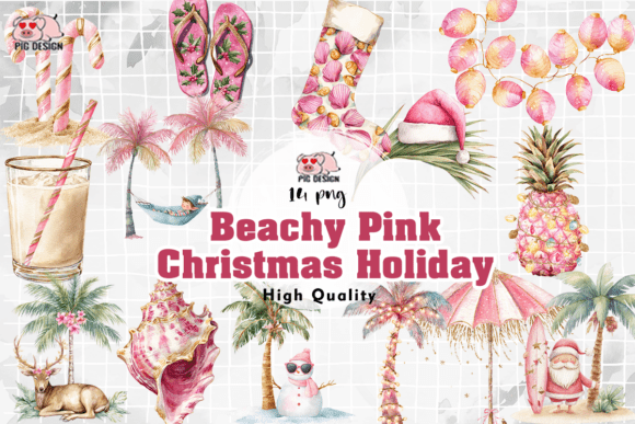 Beachy Pink Christmas Holiday PNG: Illustrations for Branding
