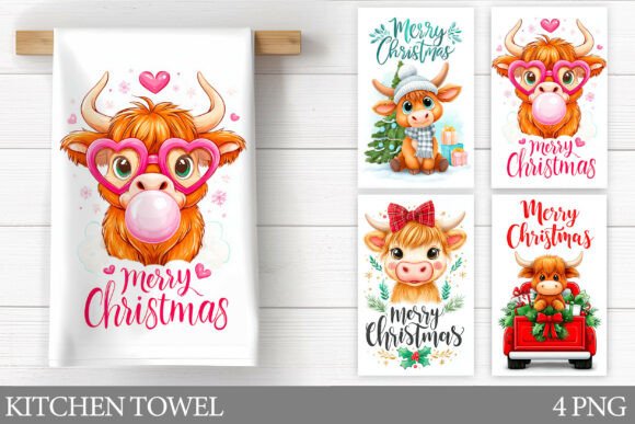 Christmas Cow Kitchen Towel Design: Illustrations