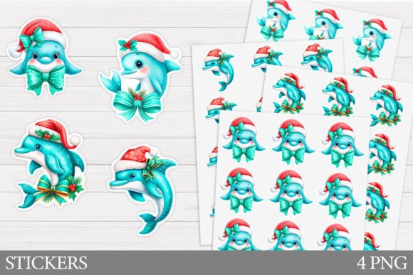 Christmas Dolphin Sticker Printable: Illustrations