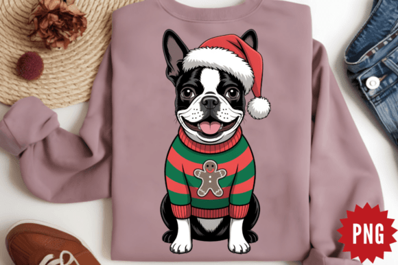 Crochet Yarn Christmas Boston Dog PNG De Illustrations