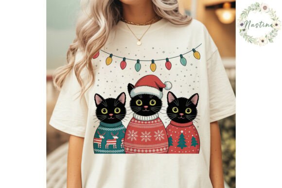 Cute Black Cats Christmas Lights PNG: Festive Illustrations