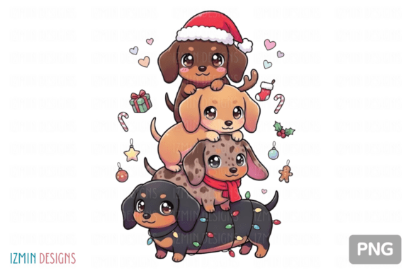 Cute Christmas Dachshund Dog Stack PNG Review