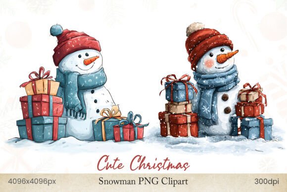 Cute Christmas Snowman PNG Clipart: Illustrations