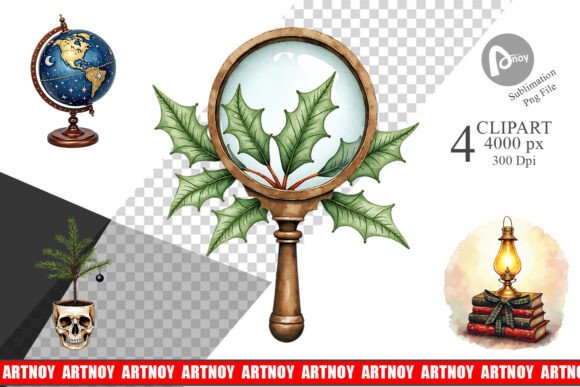 Dark Academia Christmas Clipart & Illustrations