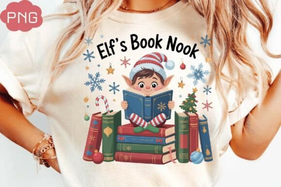 Elf Book Nook Christmas PNG: Festive Illustrations