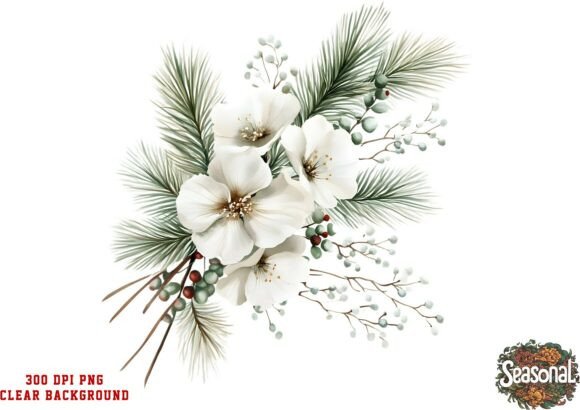 Frosted Bloom Christmas PNG: Illustrations for Sellers