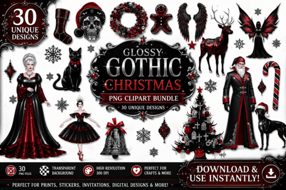 Glossy Gothic Christmas Illustrations Review