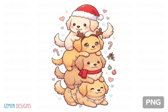 Kawaii Christmas Golden Retriever PNG: Illustrations Review