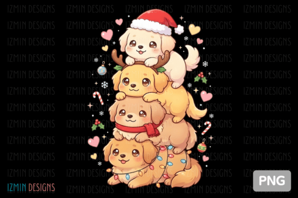 Kawaii Christmas Golden Retrievers PNG: Illustrations Review