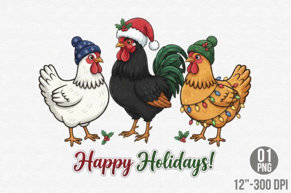 Merry Christmas Png, Chicken Christmas Illustrations