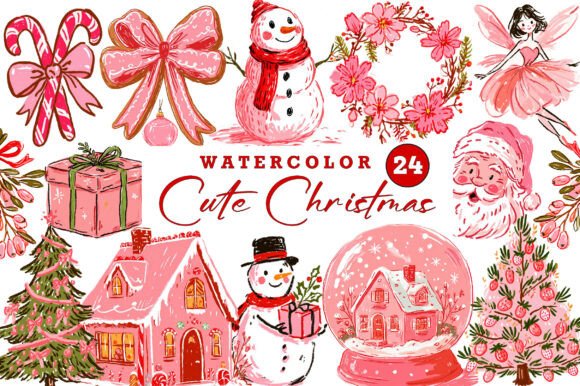 Pink Cute Christmas Clipart: Festive Illustrations