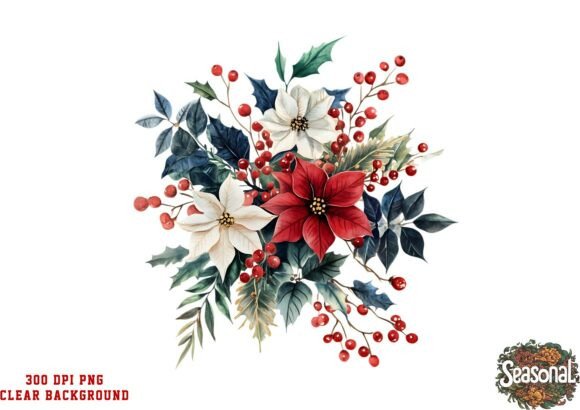 Red Blue Christmas Bouquet PNG: Festive Illustrations
