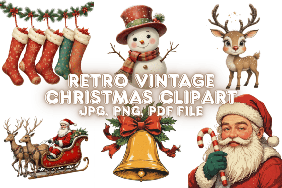 Retro Vintage Christmas Clipart & Illustrations