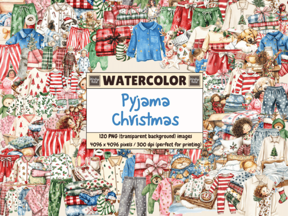 Reviewing Pyjama Christmas Watercolor Clipart for Stitching