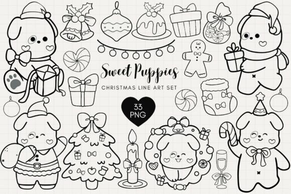 Sweet Puppies Christmas Line Art Set: Illustrations for Crafters