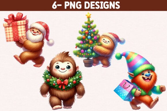 Watercolor Cute Christmas Bigfoot PNG for Illustrations